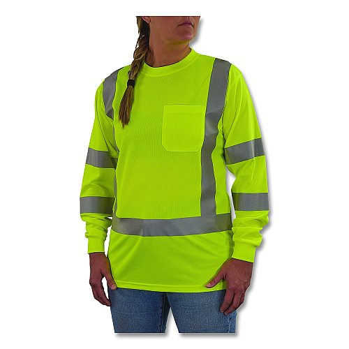 ergodyne GloWear 8374 Class 3 Women's Essential Hi-Vis Long Sleeve T-Shirt, Medium, Lime (22093)