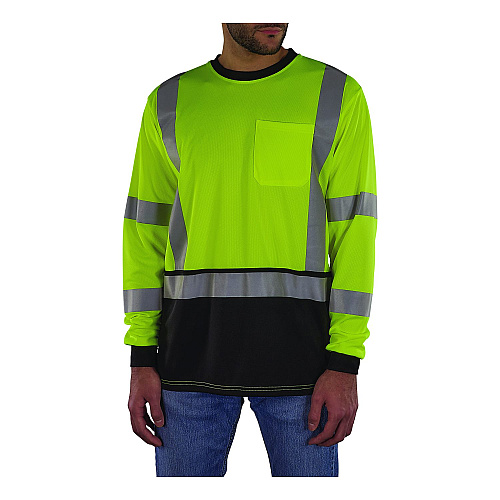 ergodyne GloWear 8369BK Class 3 Essential Hi-Vis Long Sleeve T-Shirt with Black Bottom, Medium, Lime (22203)
