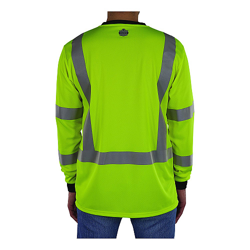 ergodyne GloWear 8369BK Class 3 Essential Hi-Vis Long Sleeve T-Shirt with Black Bottom, Medium, Lime (22203)