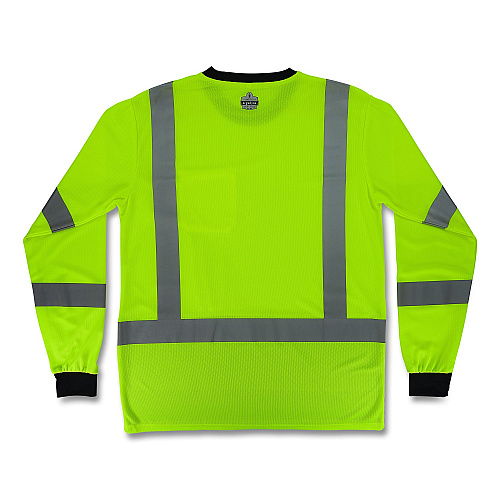 ergodyne GloWear 8369BK Class 3 Essential Hi-Vis Long Sleeve T-Shirt with Black Bottom, X-Large, Lime (22205)