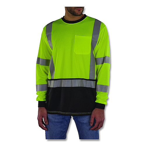 ergodyne GloWear 8369BK Class 3 Essential Hi-Vis Long Sleeve T-Shirt with Black Bottom, X-Large, Lime (22205)