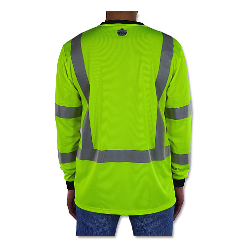 ergodyne GloWear 8369BK Class 3 Essential Hi-Vis Long Sleeve T-Shirt with Black Bottom, X-Large, Lime (22205)