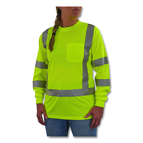 ergodyne GloWear 8374 Class 3 Women's Essential Hi-Vis Long Sleeve T-Shirt, X-Large, Lime (22095)