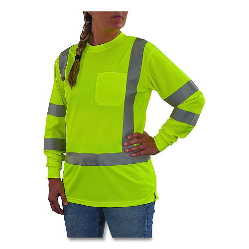 ergodyne GloWear 8374 Class 3 Women's Essential Hi-Vis Long Sleeve T-Shirt, X-Large, Lime (22095)