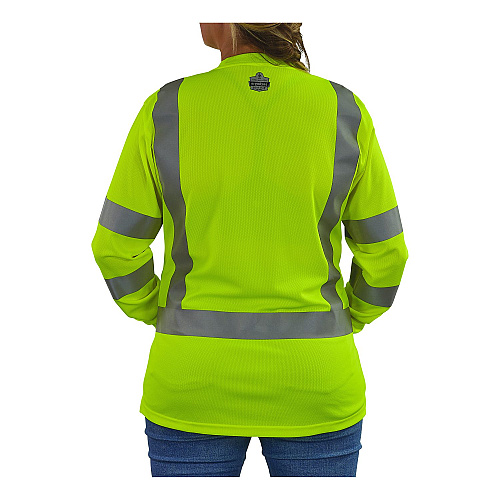 ergodyne GloWear 8374 Class 3 Women's Essential Hi-Vis Long Sleeve T-Shirt, X-Large, Lime (22095)