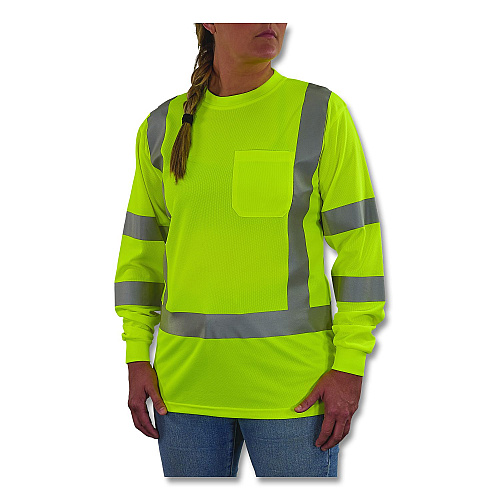 ergodyne GloWear 8374 Class 3 Women's Essential Hi-Vis Long Sleeve T-Shirt, 2X-Large, Lime (22096)