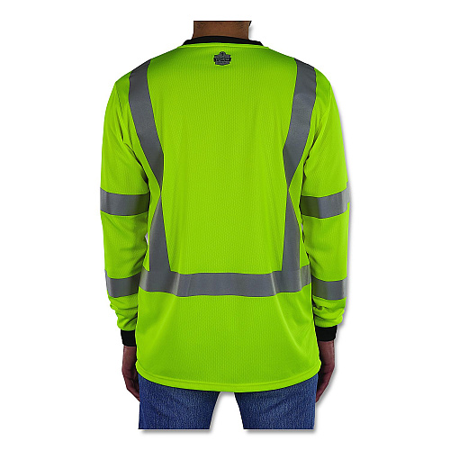 ergodyne GloWear 8369BK Class 3 Essential Hi-Vis Long Sleeve T-Shirt with Black Bottom, 4X-Large, Lime (22208)