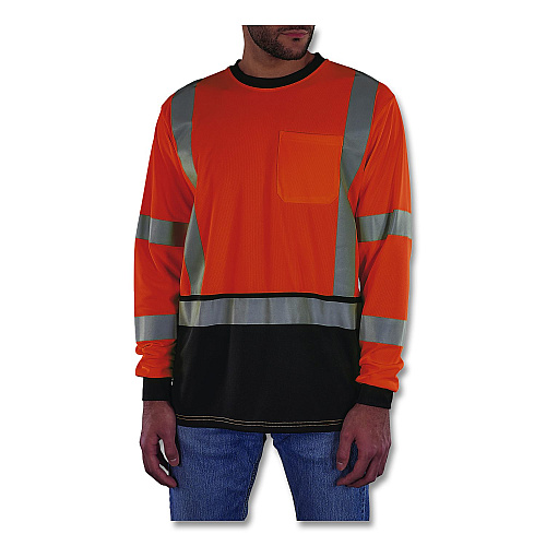 ergodyne GloWear 8369BK Class 3 Essential Hi-Vis Long Sleeve T-Shirt with Black Bottom, Medium, Orange (22223)