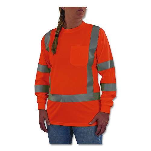 ergodyne GloWear 8374 Class 3 Women's Essential Hi-Vis Long Sleeve T-Shirt, Large, Orange (22154)