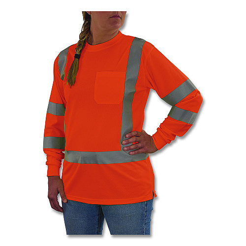 ergodyne GloWear 8374 Class 3 Women's Essential Hi-Vis Long Sleeve T-Shirt, 2X-Large, Orange (22156)
