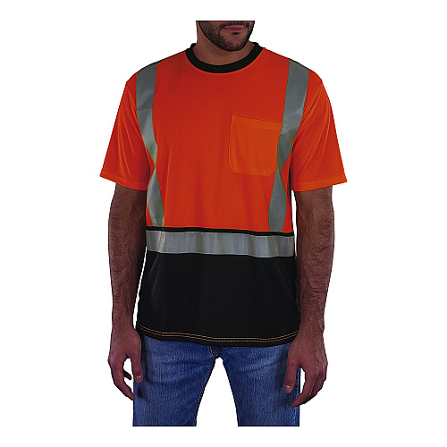 ergodyne GloWear 8286BK Class 2 Essential Hi-Vis T-Shirt with Black Bottom, Large, Orange (22194)