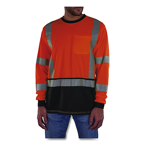 ergodyne GloWear 8369BK Class 3 Essential Hi-Vis Long Sleeve T-Shirt with Black Bottom, 3X-Large, Orange (22227)