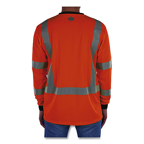 ergodyne GloWear 8369BK Class 3 Essential Hi-Vis Long Sleeve T-Shirt with Black Bottom, 3X-Large, Orange (22227)