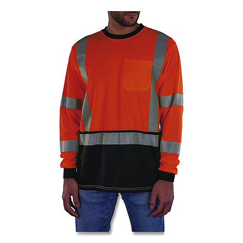 ergodyne GloWear 8369BK Class 3 Essential Hi-Vis Long Sleeve T-Shirt with Black Bottom, 4X-Large, Orange (22228)