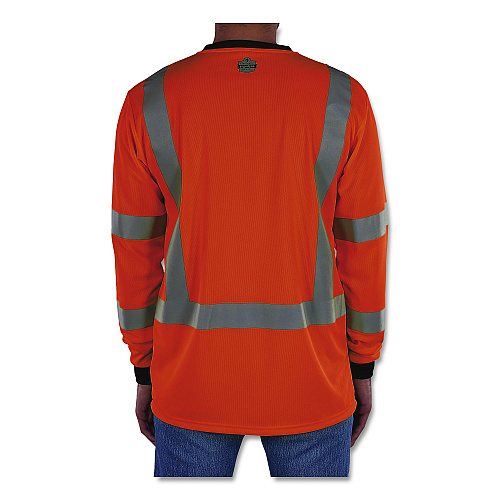 ergodyne GloWear 8369BK Class 3 Essential Hi-Vis Long Sleeve T-Shirt with Black Bottom, 4X-Large, Orange (22228)