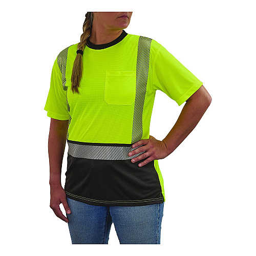ergodyne GloWear 8276BK Class 2 Women's Performance Hi-Vis T-Shirt with Black Bottom, Small, Lime (22312)