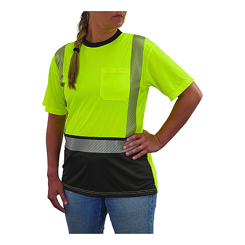 ergodyne GloWear 8276BK Class 2 Women's Performance Hi-Vis T-Shirt with Black Bottom, Medium, Lime (22313)