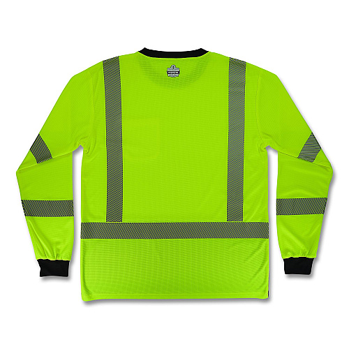 ergodyne GloWear 8371BK Class 3 Performance Hi-Vis Long Sleeve T-Shirt with Black Bottom, Large, Lime (22294)