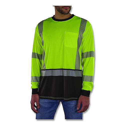 ergodyne GloWear 8371BK Class 3 Performance Hi-Vis Long Sleeve T-Shirt with Black Bottom, X-Large, Lime (22295)