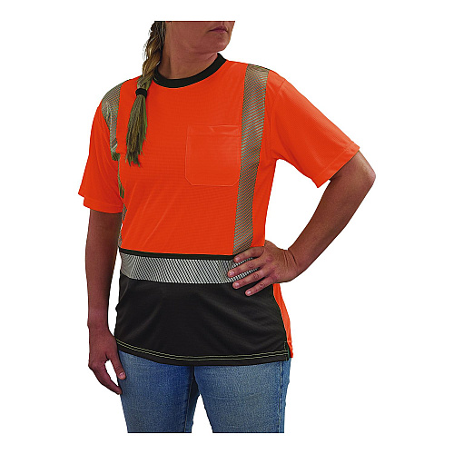 ergodyne GloWear 8276BK Class 2 Women's Performance Hi-Vis T-Shirt with Black Bottom, Large, Orange (22324)