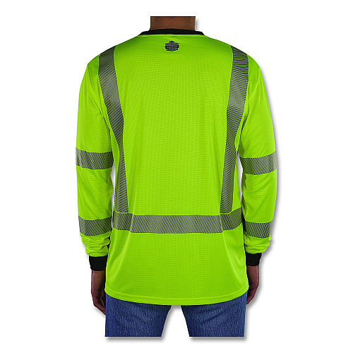 ergodyne GloWear 8371BK Class 3 Performance Hi-Vis Long Sleeve T-Shirt with Black Bottom, 4X-Large, Lime (22298)