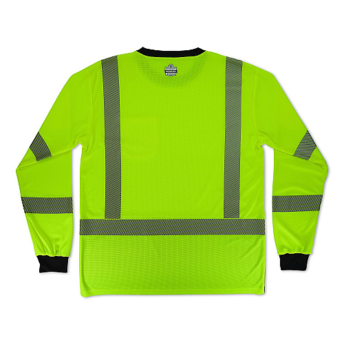ergodyne GloWear 8371BK Class 3 Performance Hi-Vis Long Sleeve T-Shirt with Black Bottom, 5X-Large, Lime (22299)