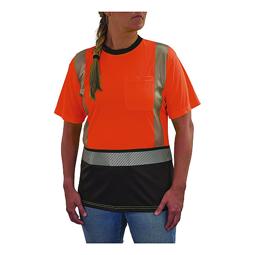 ergodyne GloWear 8276BK Class 2 Women's Performance Hi-Vis T-Shirt with Black Bottom, X-Large, Orange (22325)