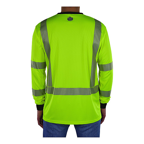ergodyne GloWear 8371BK Class 3 Performance Hi-Vis Long Sleeve T-Shirt with Black Bottom, 5X-Large, Lime (22299)