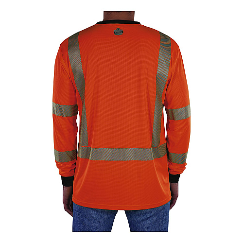 ergodyne GloWear 8371BK Class 3 Performance Hi-Vis Long Sleeve T-Shirt with Black Bottom, Large, Orange (22304)