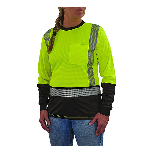 ergodyne GloWear 8278BK Class 2 Women's Performance Hi-Vis Long Sleeve T-Shirt with Black Bottom, X-Small, Lime (22331)