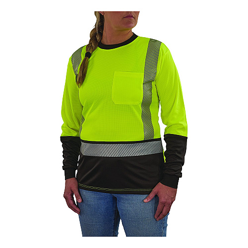 ergodyne GloWear 8278BK Class 2 Women's Performance Hi-Vis Long Sleeve T-Shirt with Black Bottom, Small, Lime (22332)