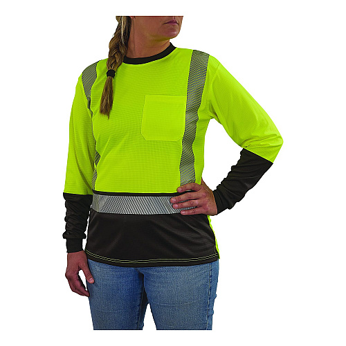 ergodyne GloWear 8278BK Class 2 Women's Performance Hi-Vis Long Sleeve T-Shirt with Black Bottom, Small, Lime (22332)