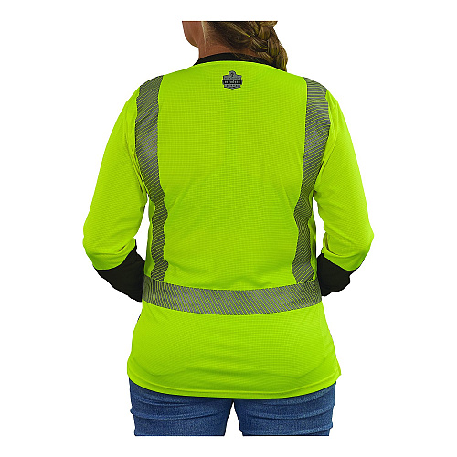 ergodyne GloWear 8278BK Class 2 Women's Performance Hi-Vis Long Sleeve T-Shirt with Black Bottom, Small, Lime (22332)