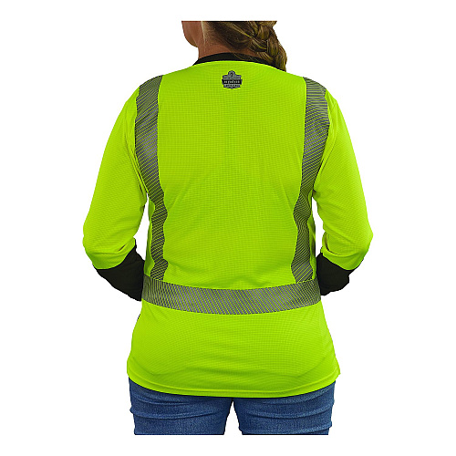 ergodyne GloWear 8278BK Class 2 Women's Performance Hi-Vis Long Sleeve T-Shirt with Black Bottom, Medium, Lime (22333)