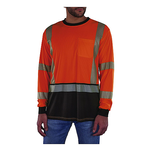 ergodyne GloWear 8371BK Class 3 Performance Hi-Vis Long Sleeve T-Shirt with Black Bottom, 5X-Large, Orange (22309)