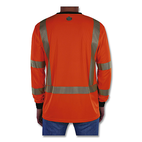 ergodyne GloWear 8371BK Class 3 Performance Hi-Vis Long Sleeve T-Shirt with Black Bottom, 5X-Large, Orange (22309)