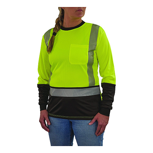 ergodyne GloWear 8278BK Class 2 Women's Performance Hi-Vis Long Sleeve T-Shirt with Black Bottom, X-Large, Lime (22335)