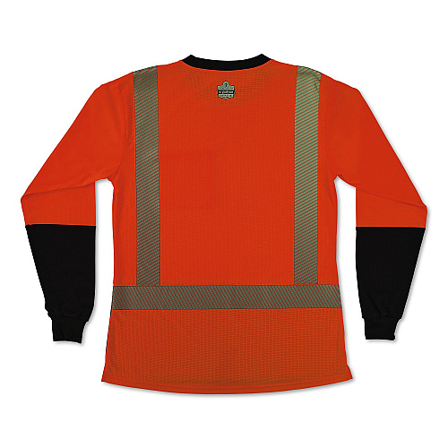 ergodyne GloWear 8278BK Class 2 Women's Performance Hi-Vis Long Sleeve T-Shirt with Black Bottom, X-Small, Orange (22341)