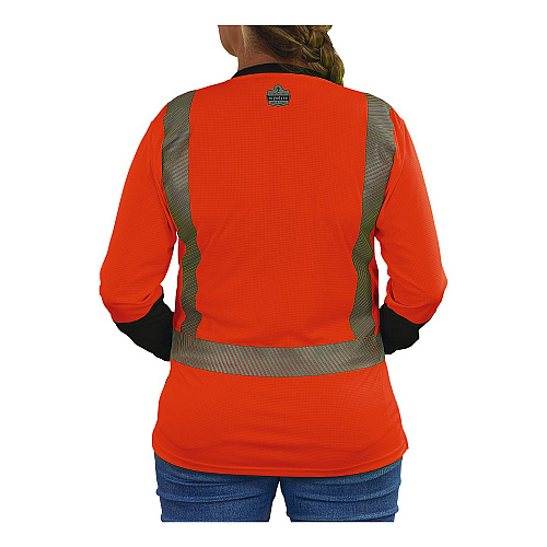 ergodyne GloWear 8278BK Class 2 Women's Performance Hi-Vis Long Sleeve T-Shirt with Black Bottom, X-Small, Orange (22341)