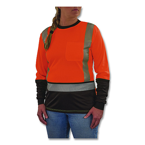 ergodyne GloWear 8278BK Class 2 Women's Performance Hi-Vis Long Sleeve T-Shirt with Black Bottom, Medium, Orange (22343)