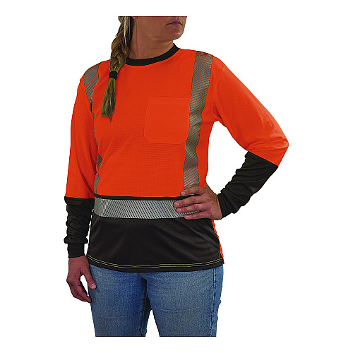 ergodyne GloWear 8278BK Class 2 Women's Performance Hi-Vis Long Sleeve T-Shirt with Black Bottom, Medium, Orange (22343)