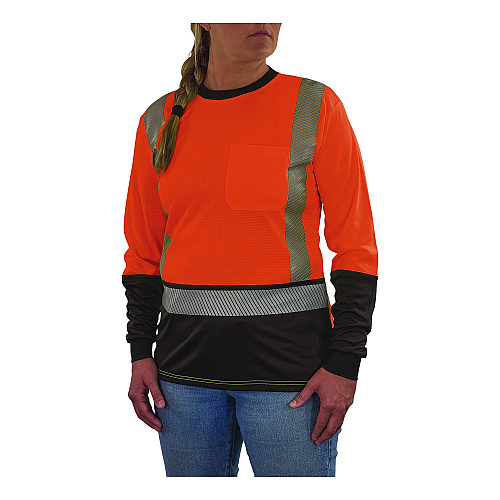 ergodyne GloWear 8278BK Class 2 Women's Performance Hi-Vis Long Sleeve T-Shirt with Black Bottom, Large, Orange (22344)