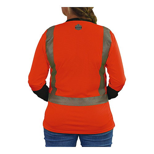 ergodyne GloWear 8278BK Class 2 Women's Performance Hi-Vis Long Sleeve T-Shirt with Black Bottom, Large, Orange (22344)