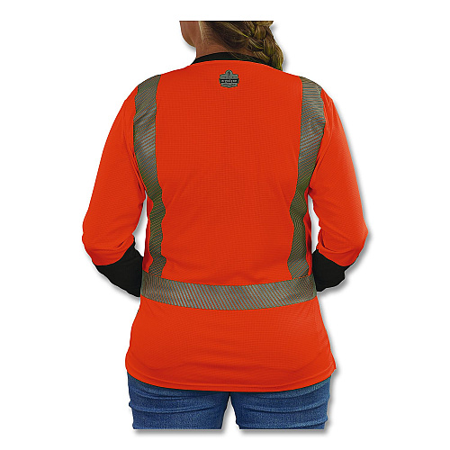 ergodyne GloWear 8278BK Class 2 Women's Performance Hi-Vis Long Sleeve T-Shirt with Black Bottom, X-Large, Orange (22345)