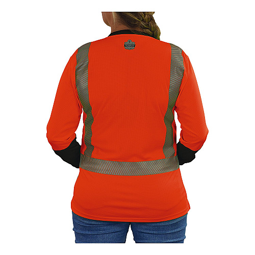 ergodyne GloWear 8278BK Class 2 Women's Performance Hi-Vis Long Sleeve T-Shirt with Black Bottom, 2X-Large, Orange (22346)