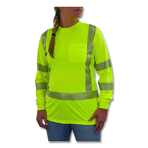ergodyne GloWear 8387 Class 3 Women's Performance Hi-Vis Long Sleeve T-Shirt, 2X-Large, Lime (22356)