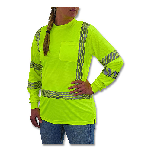 ergodyne GloWear 8387 Class 3 Women's Performance Hi-Vis Long Sleeve T-Shirt, 3X-Large, Lime (22357)