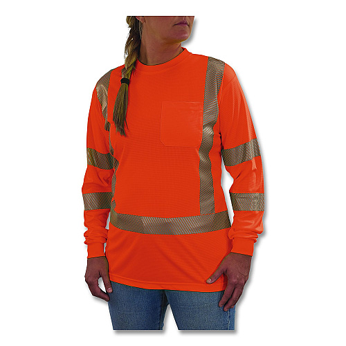 ergodyne GloWear 8387 Class 3 Women's Performance Hi-Vis Long Sleeve T-Shirt, Large, Orange (22364)