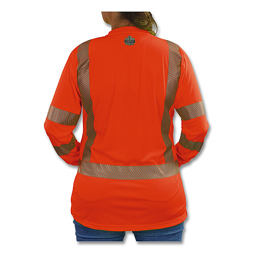 ergodyne GloWear 8387 Class 3 Women's Performance Hi-Vis Long Sleeve T-Shirt, Large, Orange (22364)