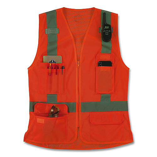 ergodyne GloWear 8247ZW-S Class 2 Women's Hi-Vis Surveyor Vest with Zipper, Polyester, Small, Orange (22472)